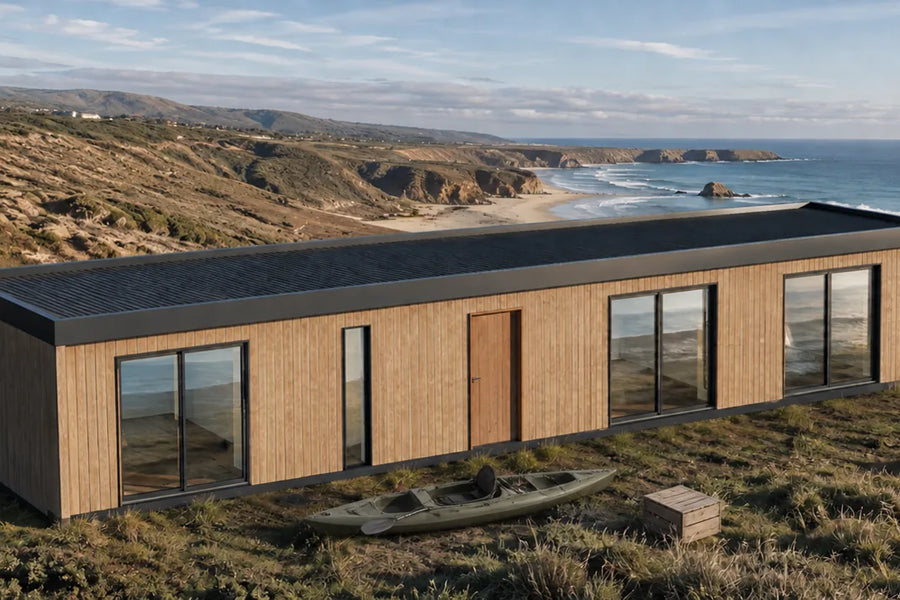 Modelo Bahía 36 m² sobre el acantilado, con la playa y el océano al fondo