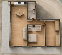 Planta amoblada del Modelo La Boca 74 m²