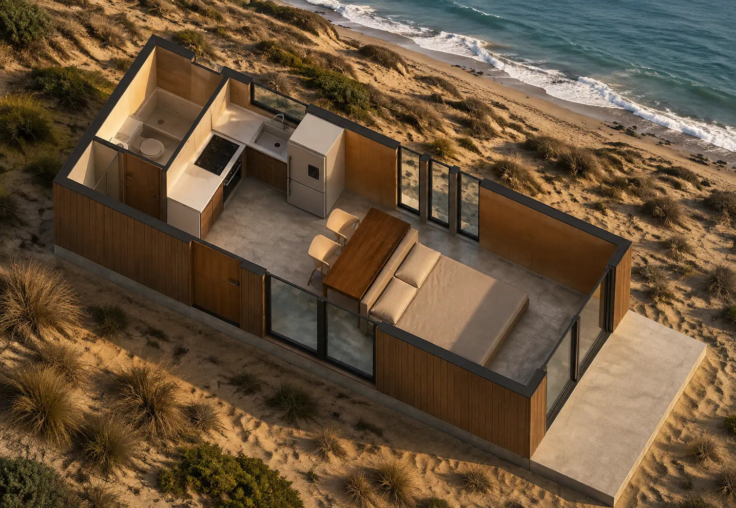 Vista exterior lateral del Modelo Nido 24 m²