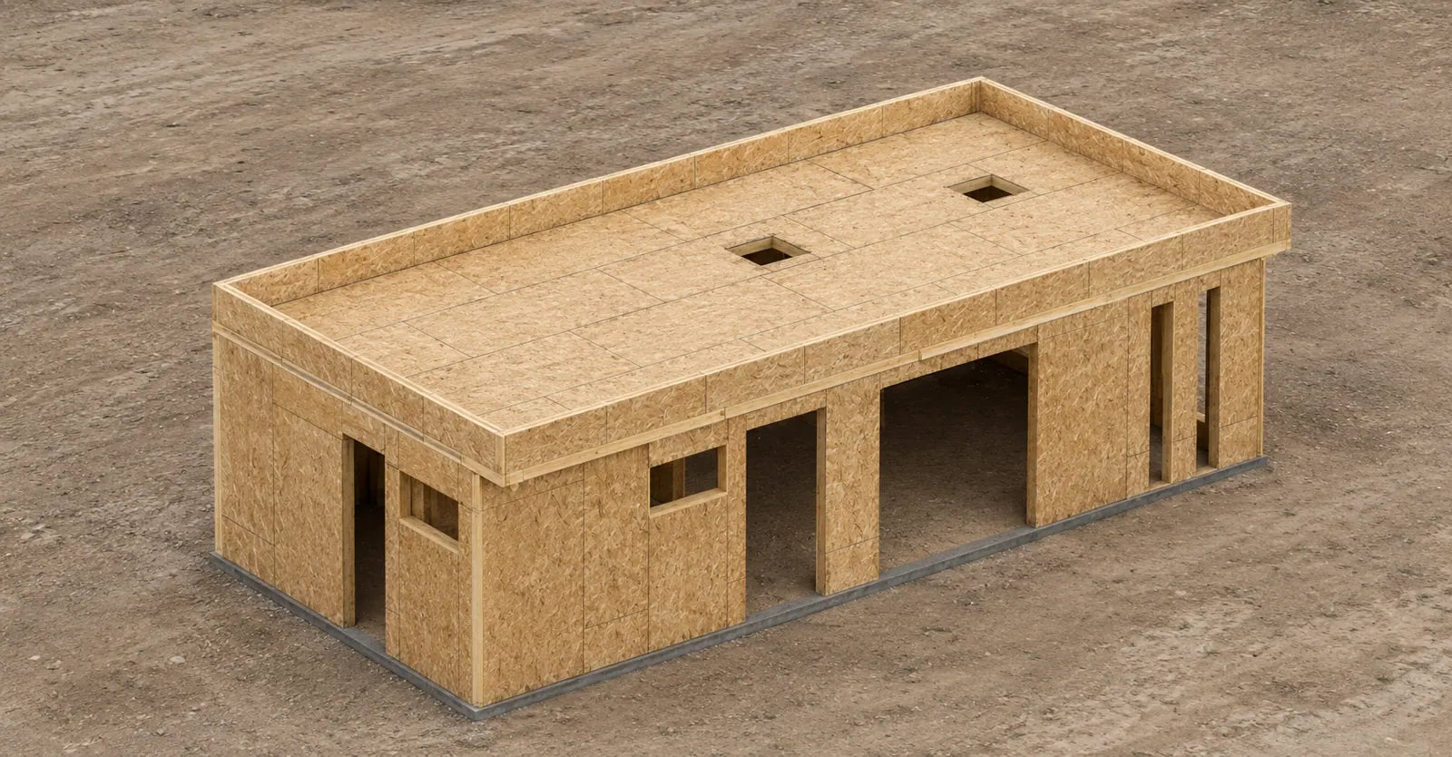 Vista del panelizado SIP del Modelo Quincho 40 m²