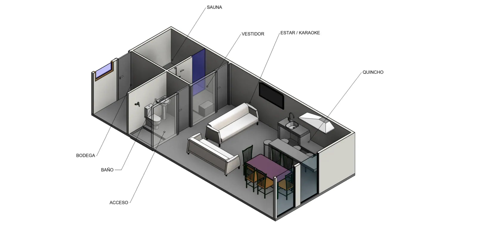 Vista 3D del Modelo Quincho 40 m²