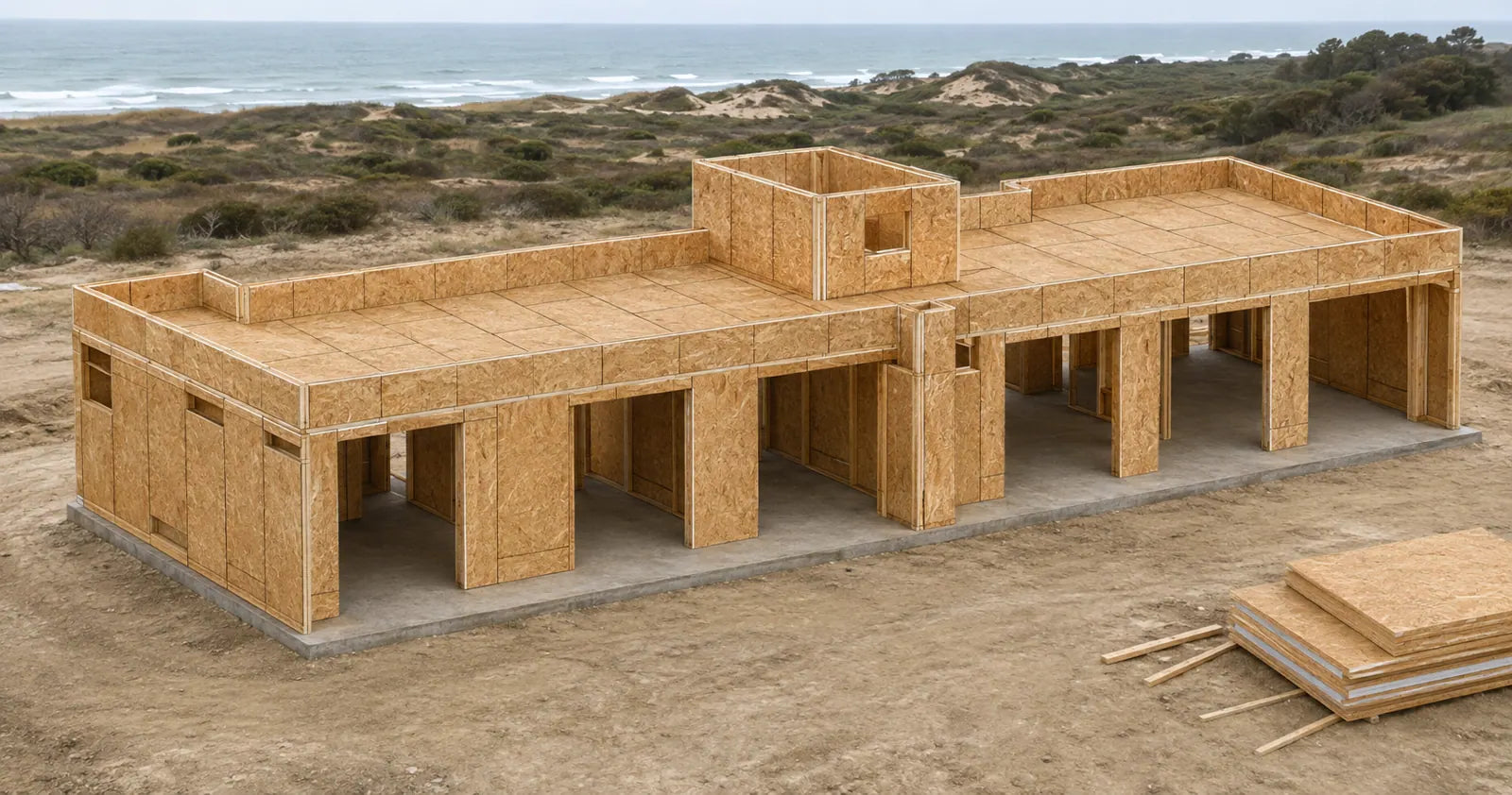 Visualización del panelizado SIP del Modelo Totoralillo 110 m²