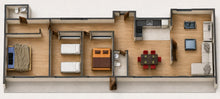 Planta 3D amoblada del Modelo Totoralillo 110 m²