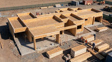 Vista aérea del Modelo Valle 203 m² en construcción con estructura de paneles SIP